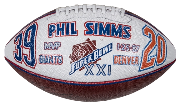 Super Bowl XXI Game Used Football Presented To and Signed By MVP Phil Simms (PSA/DNA)